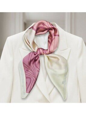 ✨Silky Square Scarf Bandana Handkerchief Floral White Pink Soft Hair Neck scarfs